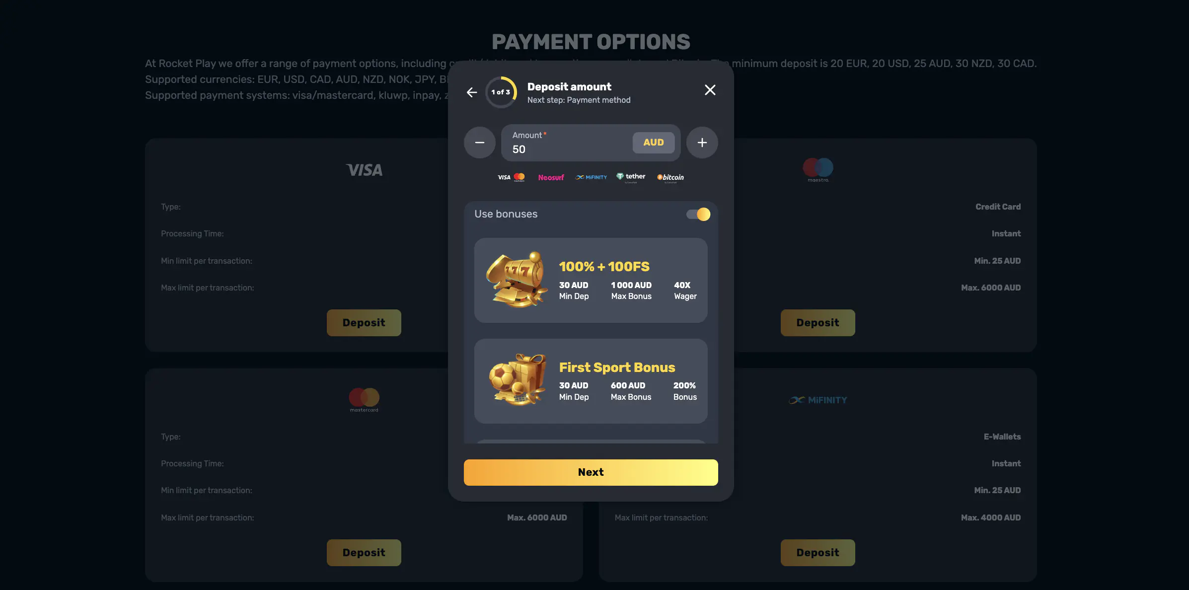 How to Make a Deposit at Rocket Play Casino?